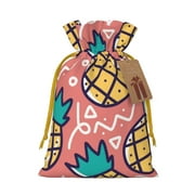 ZICANCN Christmas Gift Bags, Pineapple Doodle Icons Reusable Fabric Drawstring Storage Bags with Drawstring, Small Size