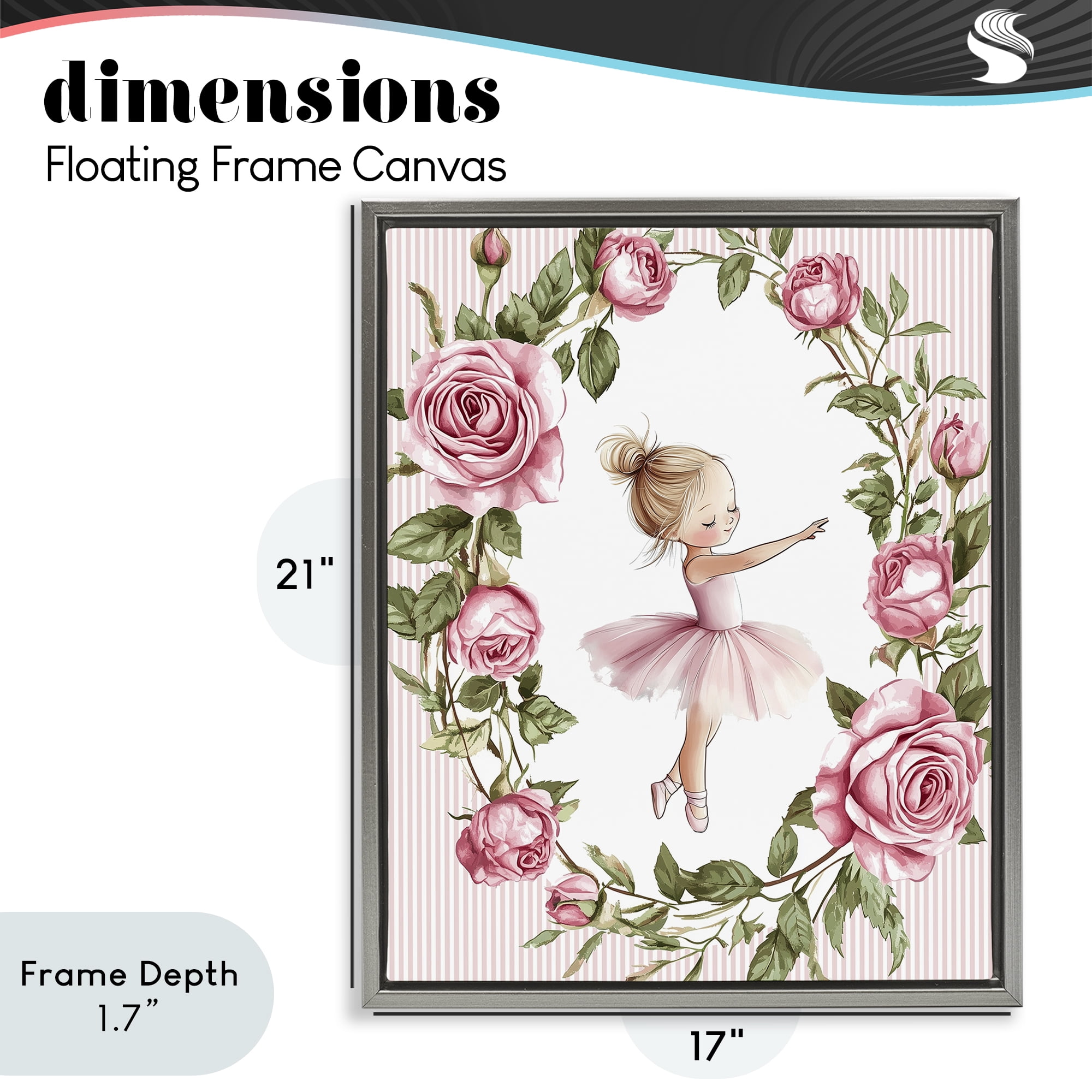 Stupell Industries Little Rose Dance Ballerina Gray Framed Floater Canvas Wall Art, design by Christine Simpson Art