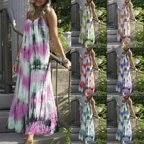 Jacenvly New Dresses for Women 2024 Casual Fashion Women Summer Print V-Neck Camis Sleeveless Vest Long Dress Satiny Soft Long Dresses for Women Red