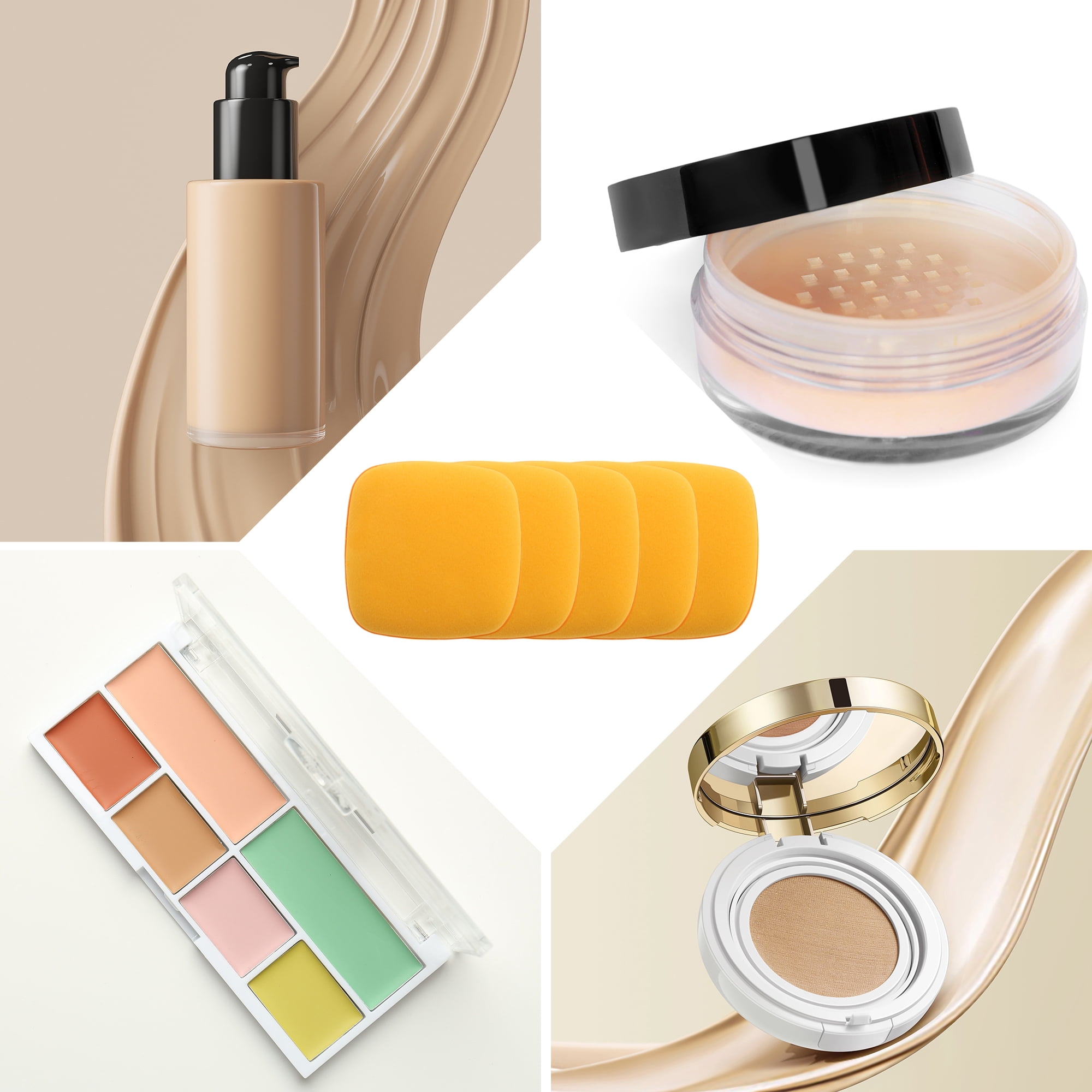 Unique Bargains 5 Pcs Square Face Makeup Sponge for Travel Yellow