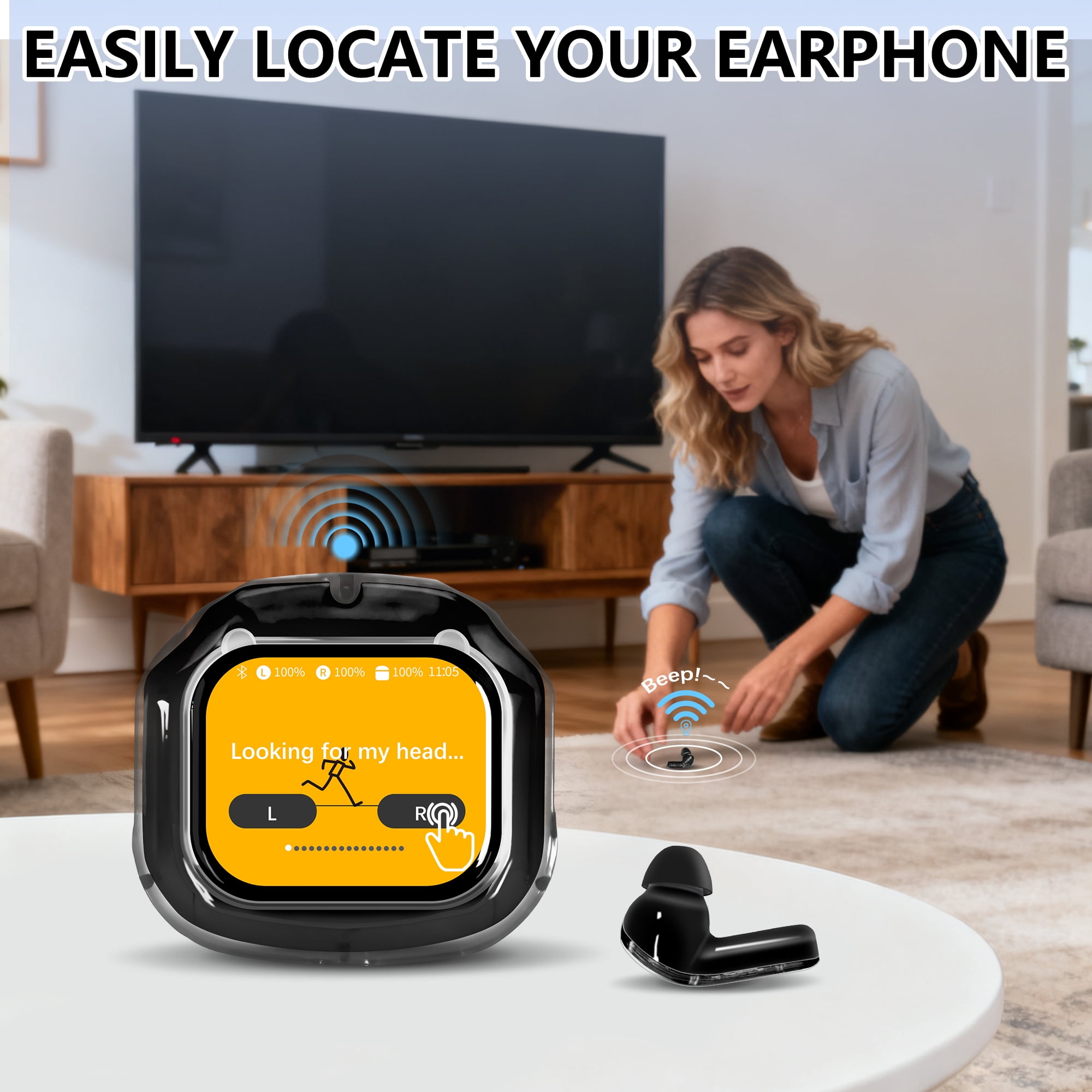 ENC Wireless Bluetooth Earphone, Smart Touch Screen Headphone, 24h Playtime for Sports & Working, Stereo Sound Headphone for iOS/Android/Windows, Black