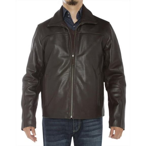 LN LUCIANO NATAZZI Men's Classic Full Grain Cow Leather Jacket Brown