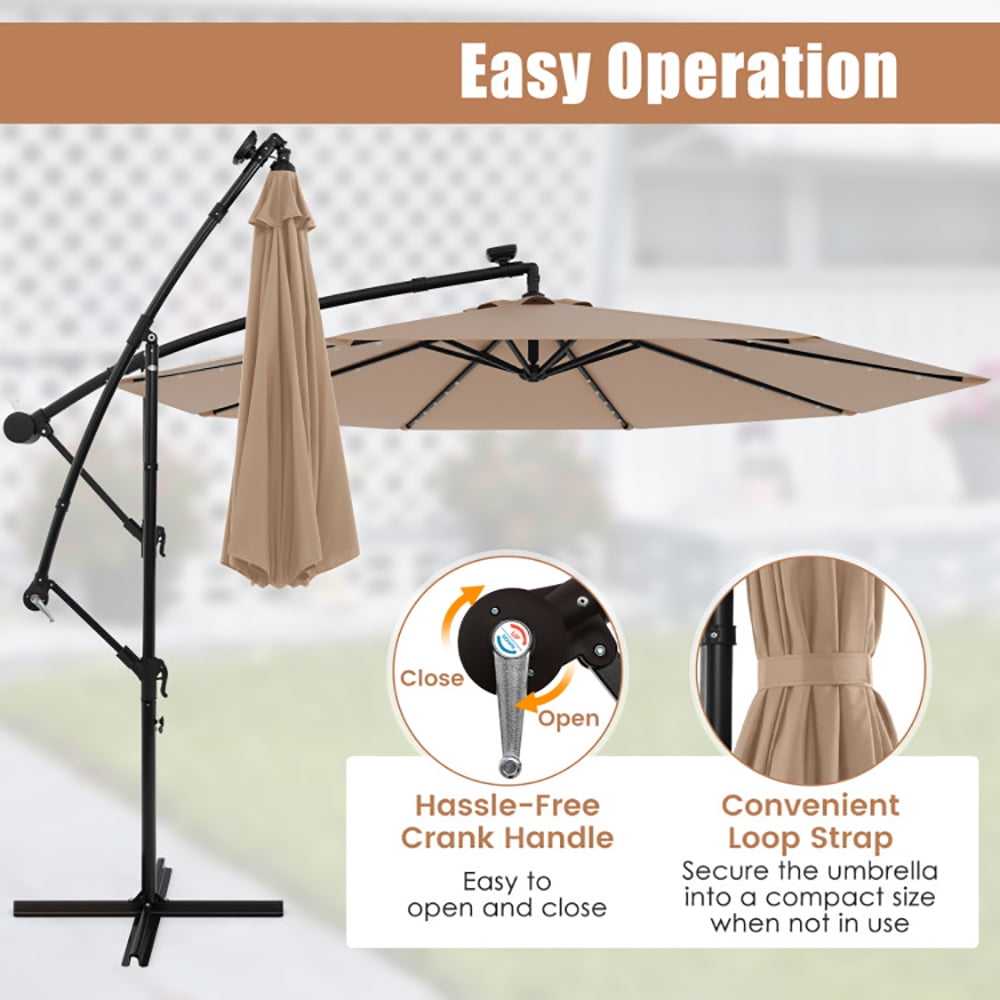 Aimee Lii 10 Feet Solar Offset Hanging Umbrella with 40 Lamp Beads and Solar Panel, Outdoor Umbrellas for Patio, Tan Aimee Lii 10 Feet Solar Offset Hanging Umbrella with 40 Lamp Beads and Solar Panel, Outdoor Umbrellas for Patio, Tan