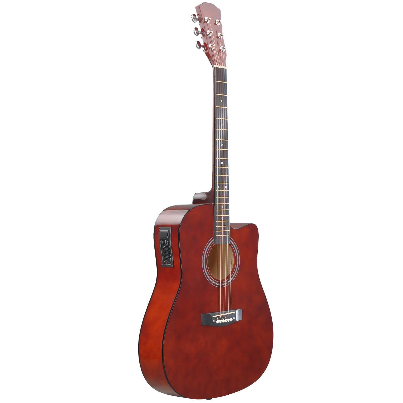 41-Inch Dreadnought Cutaway Acoustic-Electric Guitar with Built-In EQ Pickup, Basswood Body, 6 Steel Strings, 20 Frets, Right-Handed Beginner Folk Guitar