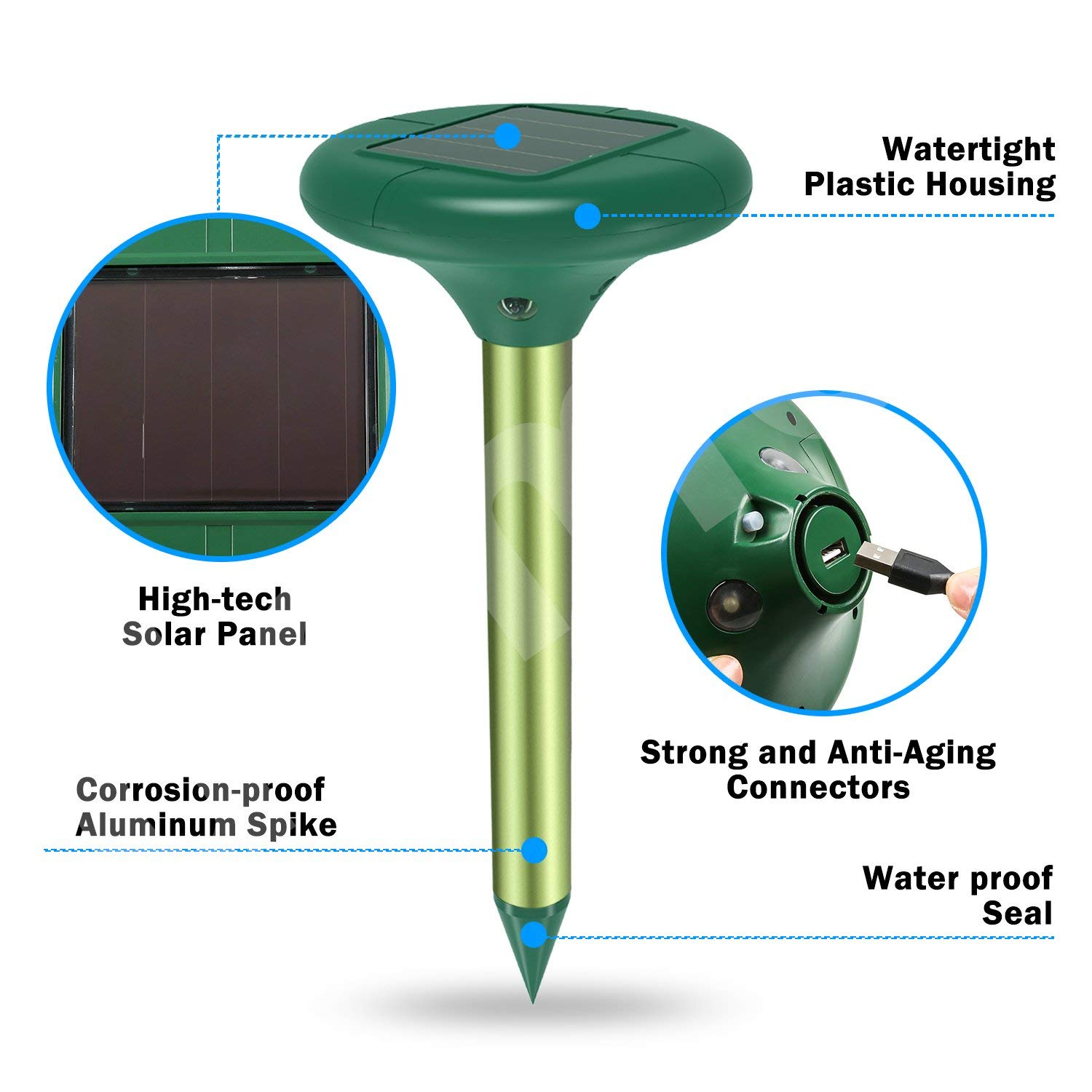 ZEDWELL Sonic Mole Repellent Solar Powered Gopher Repellent, 2 Pack