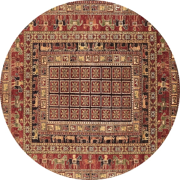 Ahgly Company Indoor Round Oriental Brown Industrial Area Rugs, 3' Round