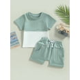 thumbnail image 2 of Bagilaanoe 2pcs Toddler Baby Boy Short Pants Set Short Sleeve Patchwork T-shirt Tops + Shorts 6M 12M 18M 24M 3T Kids Casual Summer Outfits, 2 of 9