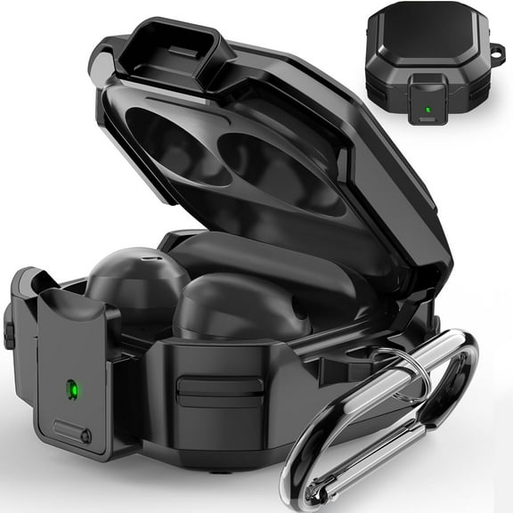 Dteck Anti-Drop Lock Case for Samsung Galaxy Buds FE 2023/Buds 2 Pro Case 2022/Buds Pro Case 2021 /Buds 2 Case (2021)/Buds Live Case(2020), Full Body Rugged Shell Earbuds Case with Keychain,Black