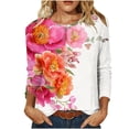 thumbnail image 2 of thefmos Women's Floral Print Pullover Top Casual Round Neck Long Sleeve Blouse Fashion Fall Spring Everyday Outfit, Red 5XL, 2 of 5