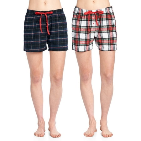 Jams Lounge Shorts - Ashford & Brooks Women's 2 Pack Soft Flannel Plaid Pajama Lounge Boxer Shorts - Set 1 - Large