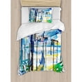 thumbnail image 3 of Abstract Duvet Cover Set Queen Size, Geometric Trippy Diamond Shape Bands in Different Shade Illustration, Decorative 3 Piece Bedding Set with 2 Pillow Shams, Army Fern and Lime Green, by Ambesonne, 3 of 3