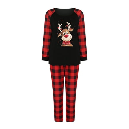 

NARABB Christmas Mom Mother Plaid Printed Blouse Tops+Pants Family Clothes Pajamas