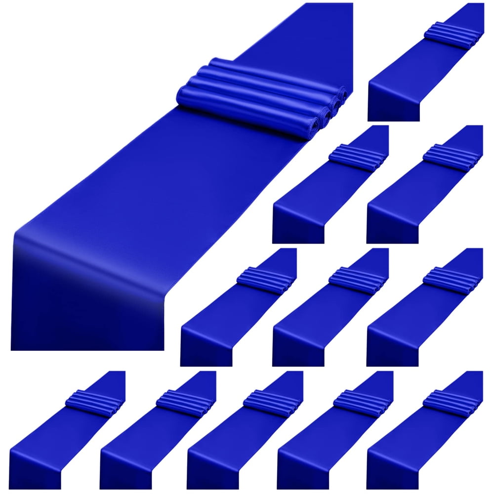Pesonlook 12 Pack Royal Blue Satin Table Runner,12 x 108 inch Long ...