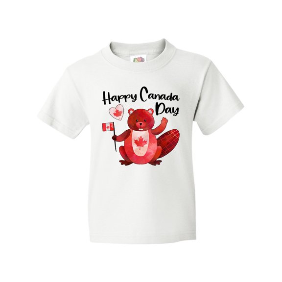 Inktastic Happy Canada Day Cute Red Beaver with Canadian Flag Youth T-Shirt