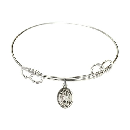 1/2 Inch Sterling Bracelet - 7 1/2 inch Round Double Loop Bangle Bracelet w/ St. Austin in Sterling Silver