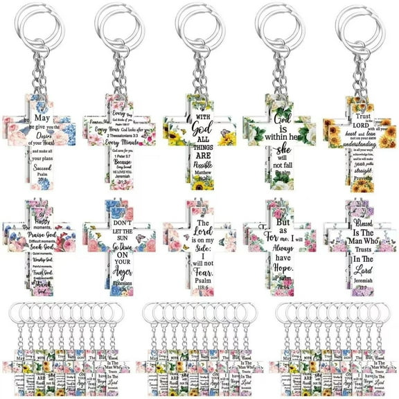 50 pcs Christian Keychain Gift Bulk Religious Bible Verse Scripture Inspirational Acrylic Church Gift for Women Birthday