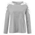 thumbnail image 4 of TKLPEHG Women's Blouses Crew Neck Lace Stitching Shirt Fashion Lightweight Long Sleeve T Shirt Loose Fall Tops Solid Color Casual Comfy Blouses Pullover (Gray,M), 4 of 5