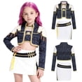 thumbnail image 3 of Kids Girls Pop Singer Concert Outfit, 3-Piece Sparkly Jacket Top and Skirt Set for Anime Cosplay Halloween Birthday Party Dress Up, 120 (5-6Year), 3 of 8