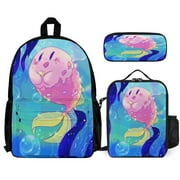 Kirby Backpack 3 Piece Set Laptop Backpack with Pencil Case Lunch Bag Combination For Travel Work Camping