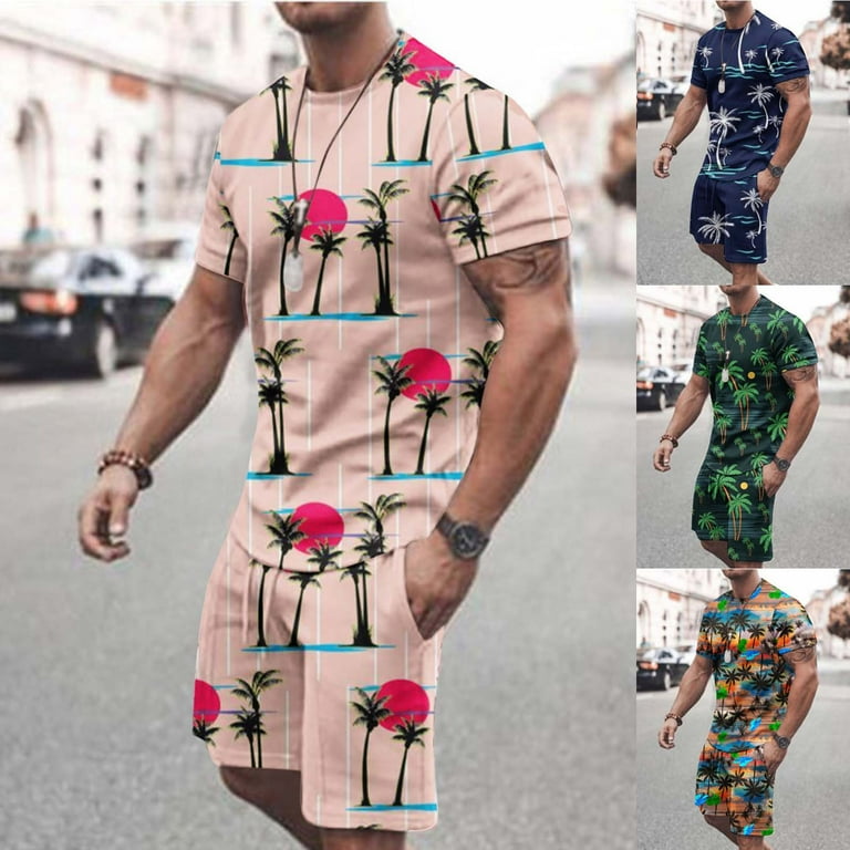 Men s 2 Piece Summer Outfits Shorts Outfits Men Hawaiian Outfit Men Summer Outfit Men s Beach Set Fashion Leisure Suits Men Print Hawaii Short Sleeves Short Sleeve Round Neck Blouses Shirts Sets