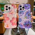 thumbnail image 4 of Case for iPhone 15 Pro Max, Cute Colorful Retro Oil Painting Printed Flower Laser Glossy Pattern, Durable TPU Protective Stylish Curly Waves Edge Phone Cover for Girls Women, Purple#2, 4 of 13