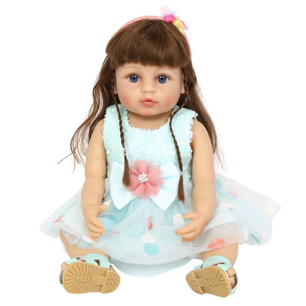 Ktaxon 22 inch Silicone Baby Doll Reborn Newborn Doll Blue Dress Long Hair
