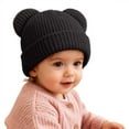 thumbnail image 2 of UngA Cotton Kids Baby Beanie Winter Knitted Hat with Bear Ear for Infant Toddler Boys Girls Soft Warm Cap (Black,0-6 Months), 2 of 7