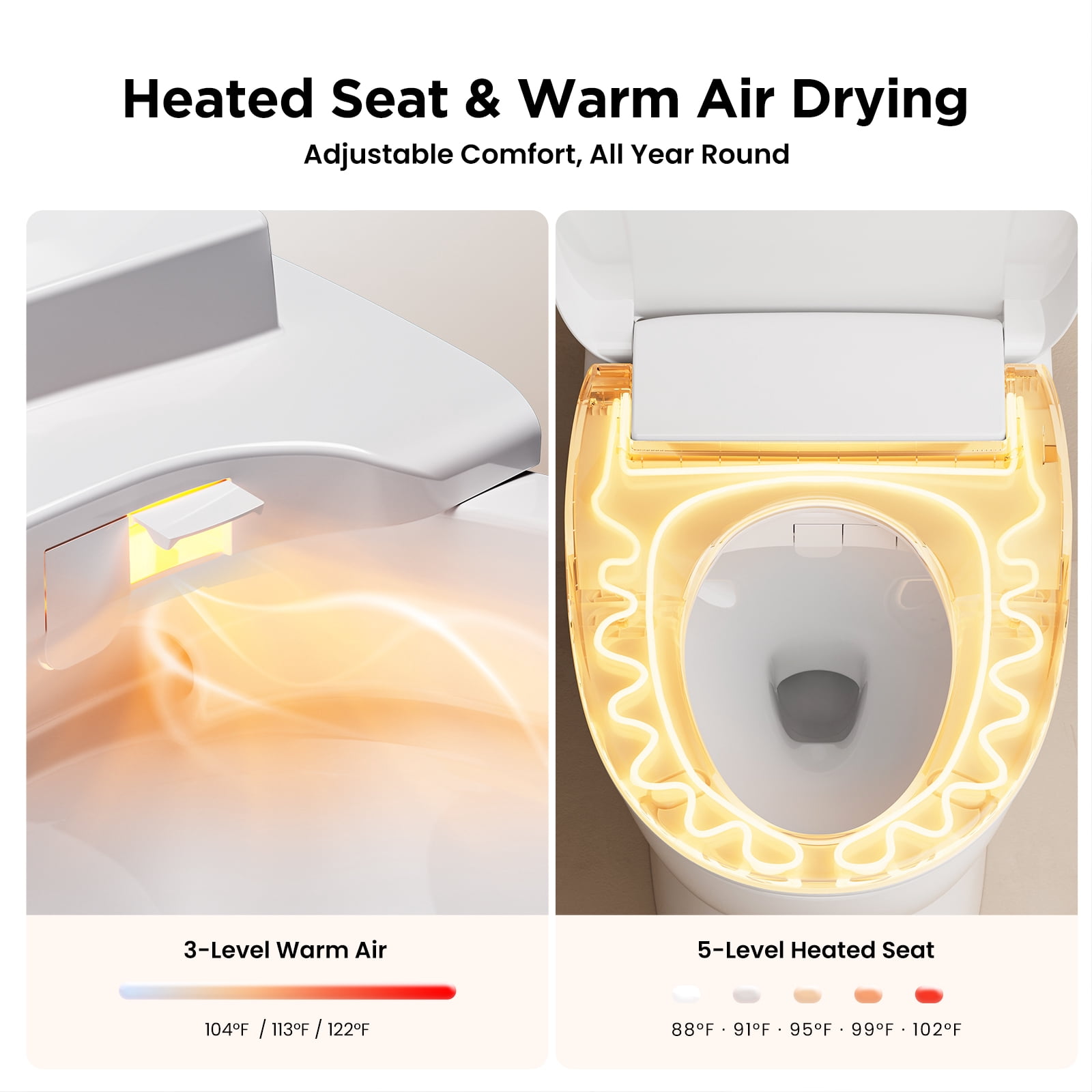 JOMOO Smart Bidet Toilet Seat with Instant Warm Water, Heated Seat & Dryer, Self-Cleaning Nozzle, Remote Control, Adjustable Wash Modes, Night Light