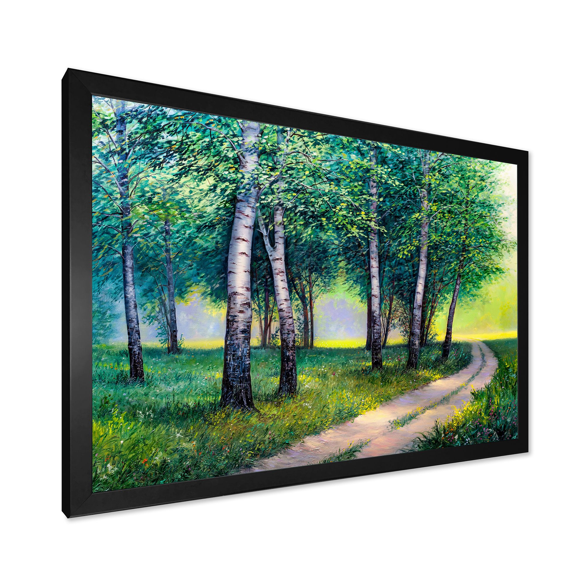 Designart 'Summer Forest Path By The Birches' Lake House Framed Art Print