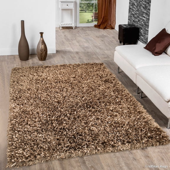 Allstar Brown / Beige Solid Thick Modern Shaggy Area Rug (4' 11" x 6' 11")