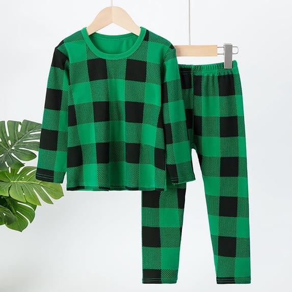 Glisme Winter Pajamas Boy O Neck Nightwear Short Sleeve T Shirt Pants Plaid Prints Sleepwear 4 Years Adorable Toddler Wear Green
