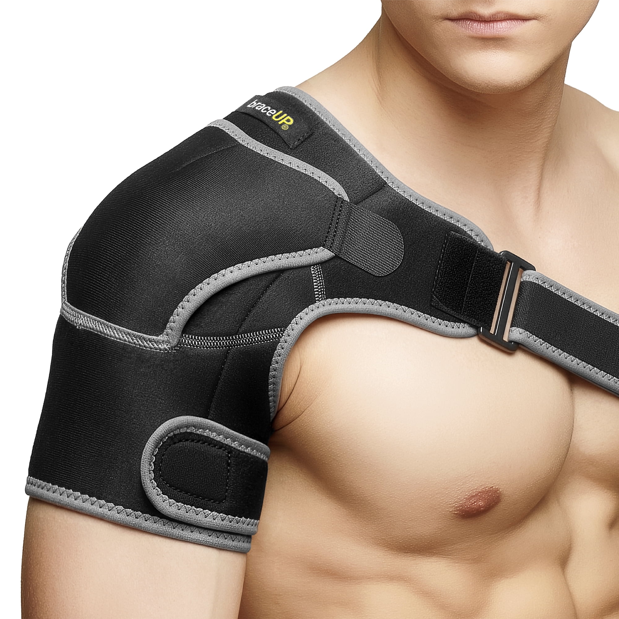 BraceUP Adjustable Shoulder Brace with Hot or Cold Pack Pocket, Left or Right Shoulder