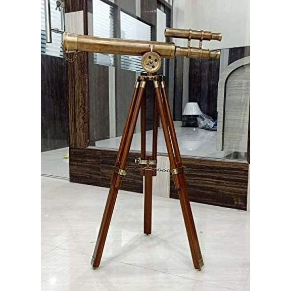 FLOOR STANDING 18" BROWN ANTIQUE TELESCOPE WITH TRIPOD STAND