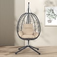 thumbnail image 3 of Egg Chair with Stand, Indoor Outdoor PE Wicker Hanging Egg Chair, Patio Swing Chair Basket Chair Hammock Chair with Stand for Bedroom Living Room Balcony, Beige, 3 of 10