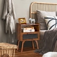 thumbnail image 7 of LELELINKY 2pc Rattan Nightstand with Charging Station, Boho Bedside Table with Drawer and Open Shelf, Solid Wood Legs, Brown, 7 of 7
