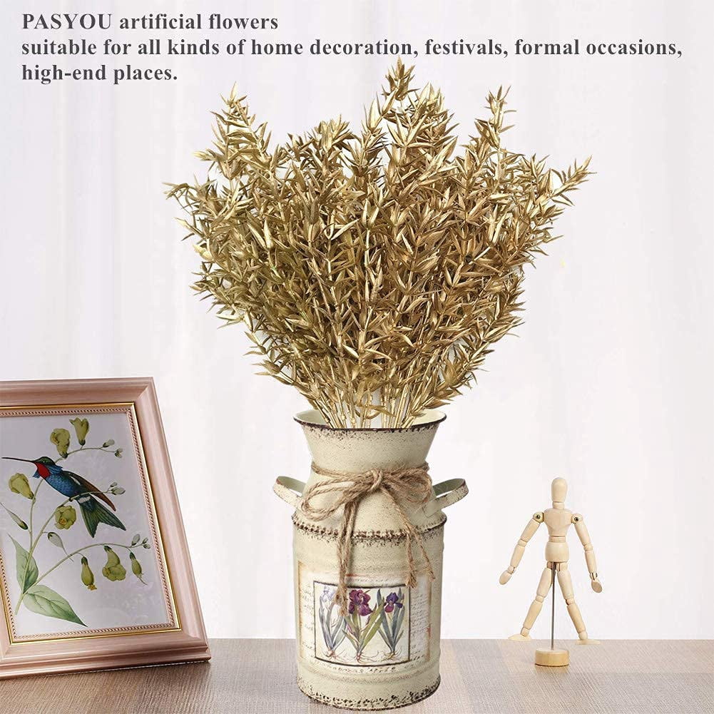 Morttic Artificial Golden Baby Breath Flowers, Plastic Fake Gypsophila Flower for Indoor Outdoor Christmas Wedding Home Party Table Arrangement Decoration DIY Planter Filler Gold Leaves Decor - 6 Pack