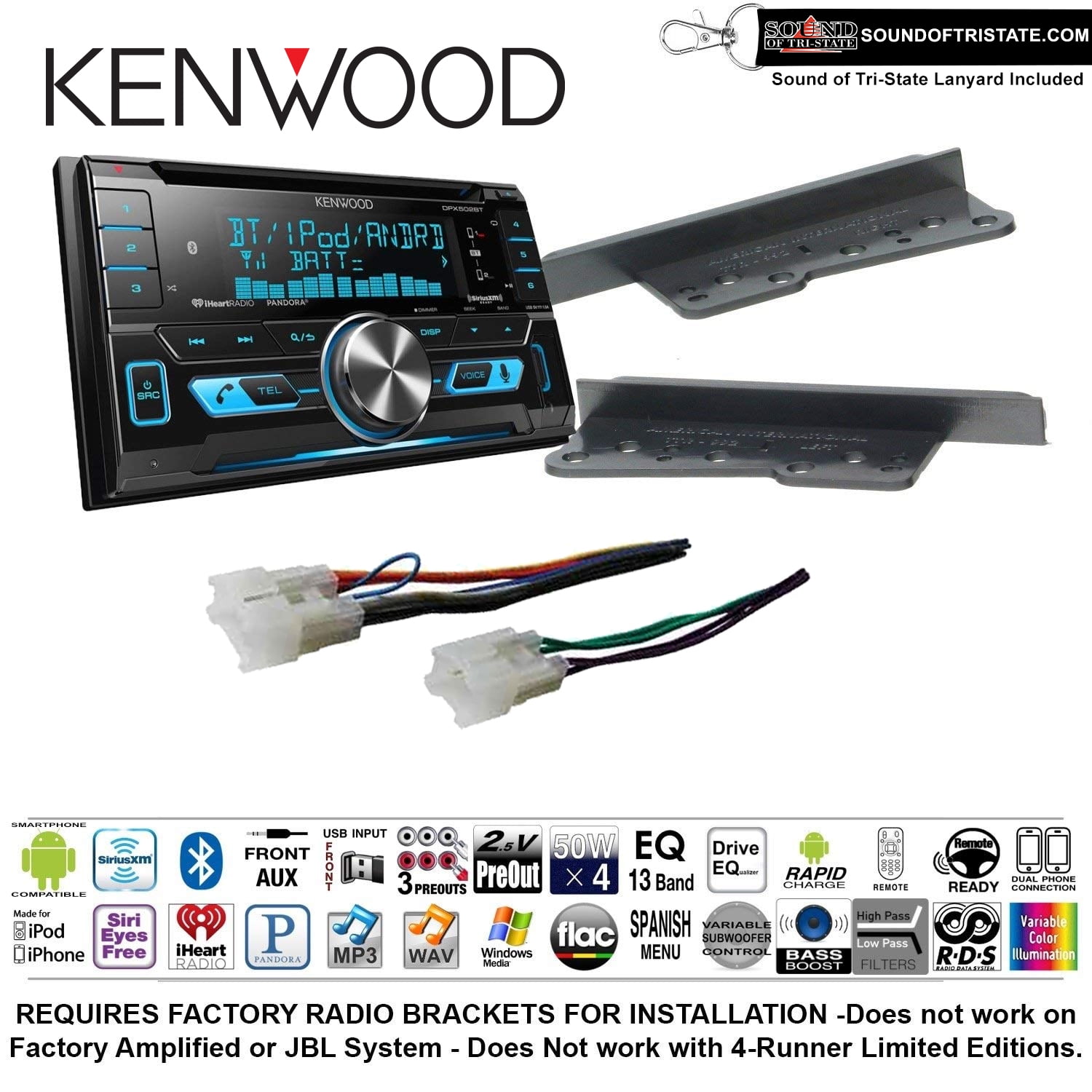 Kenwood DPX502BT Double Din Radio Install Kit with Bluetooth Fits 2003
