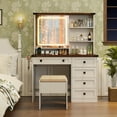 thumbnail image 4 of Gymax Farmhouse Vanity Set w/ Mirror and Lights Dressing Table & Chair Set, 4 of 10
