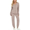 thumbnail image 3 of UVN Pajamas Sets for Women Long Sleeve Button Down Tops and Pants 2 Piece Outfit Fall Sleepwear Pjs Lounge Sets with Pockets, 3 of 9