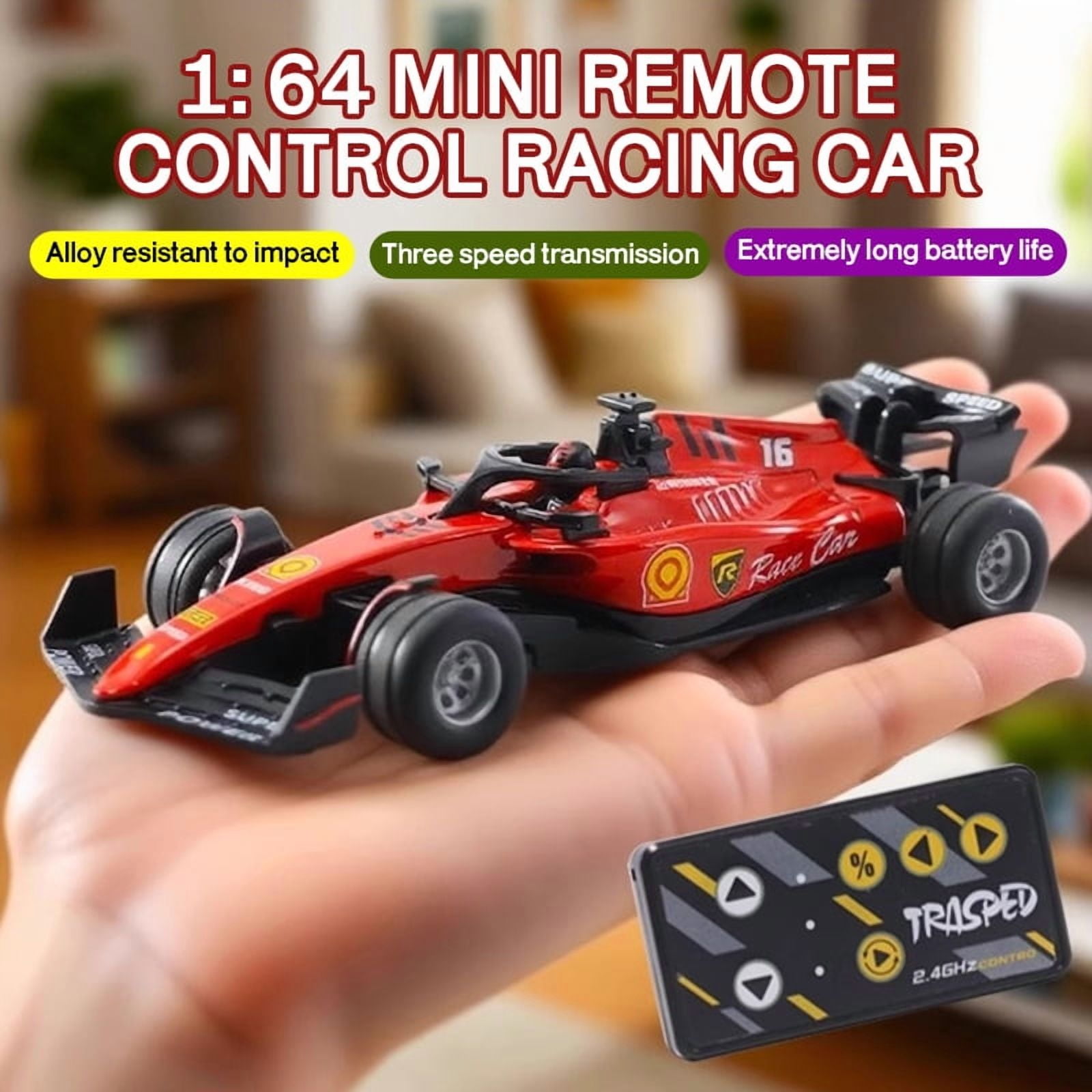 1:64 RC Formula Racing Car Mini 2.4G Alloy Remote Control Car with Light Adjustable Speed Cars Toys for Children's Gifts-White