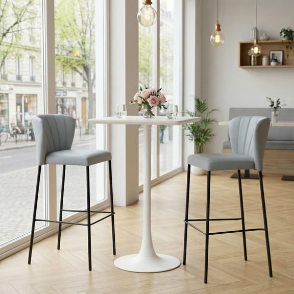 Valleta Bar Table White Bar Table, Modern Style, Faux Wood MDF square shape tabletop, Steel, Indoor Bar