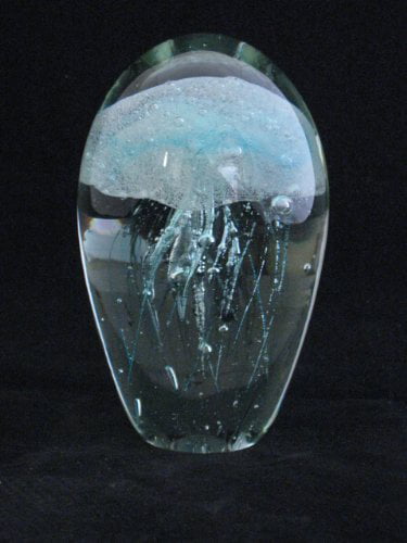 Glow in Dark Black Glass Jellyfish Paperweight 4.5 X 3 