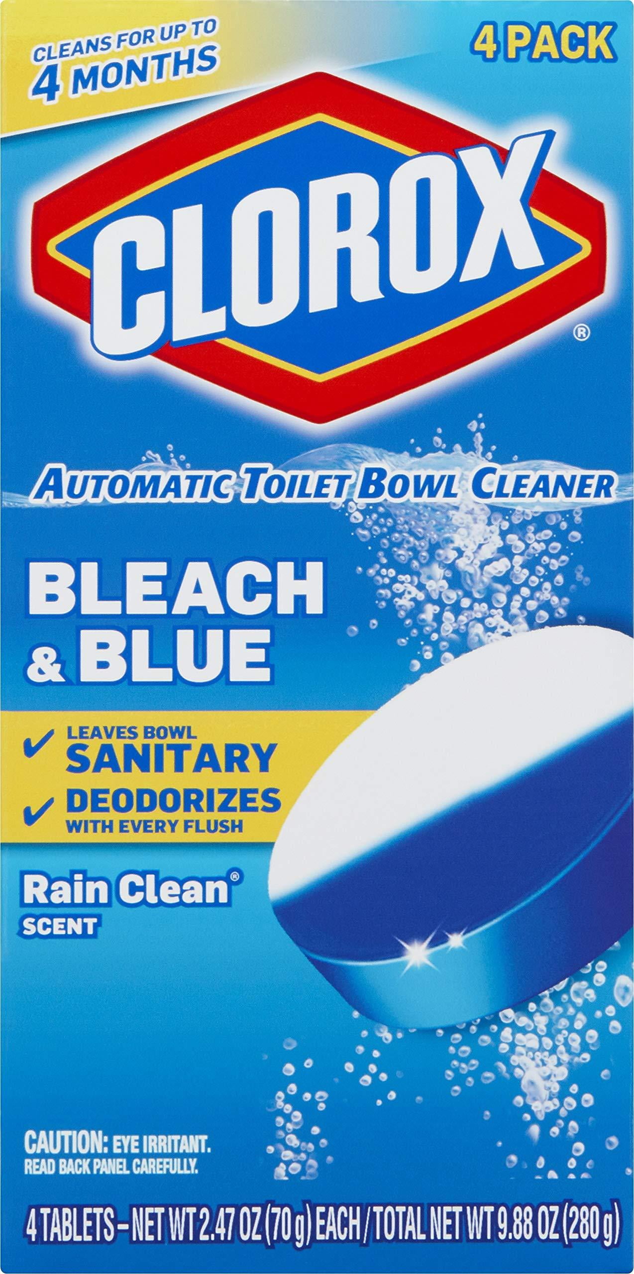 Clorox Ultra Clean Toilet Tablets Bleach & Blue, Rain Clean, 4 Ct
