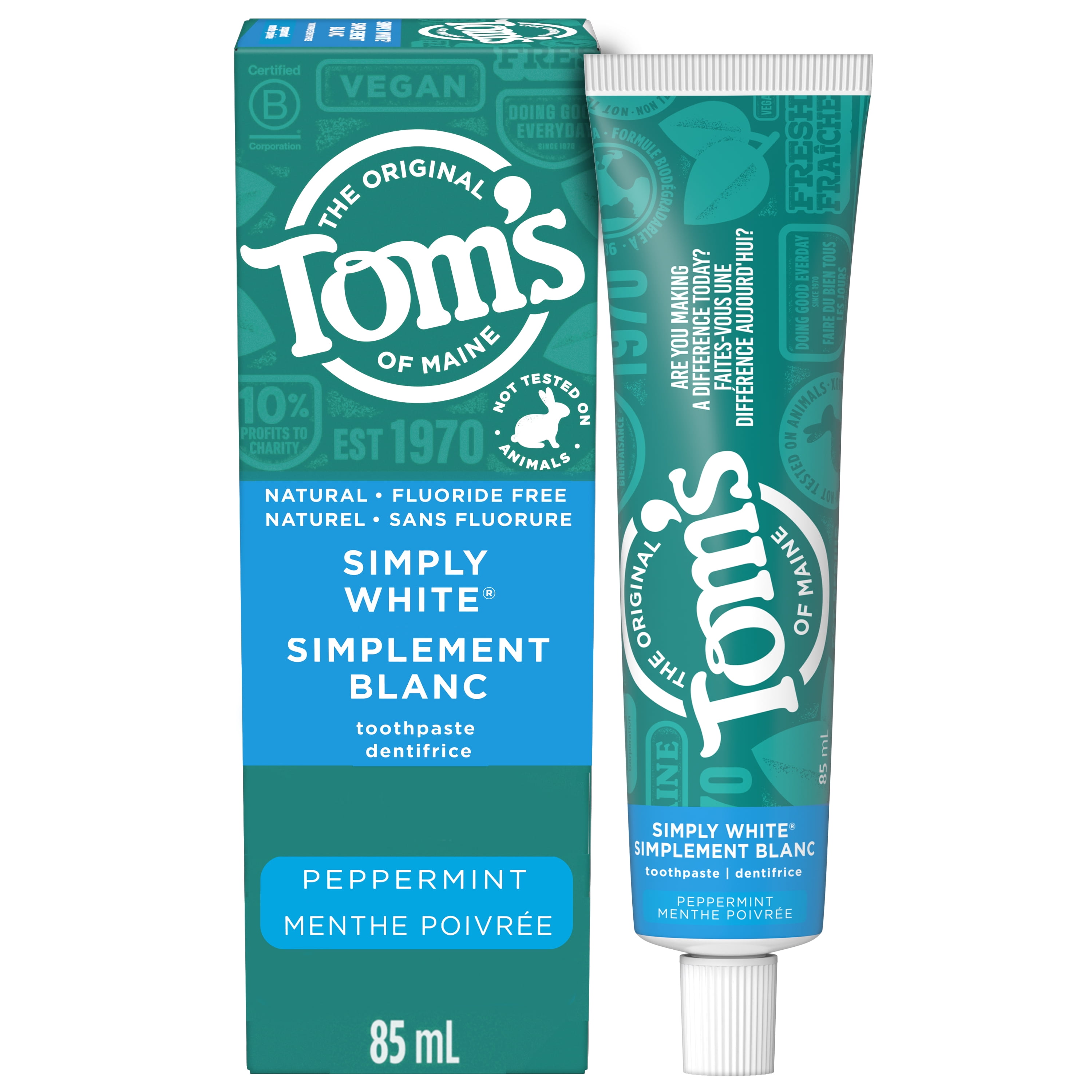 Tom’s of Maine Simply White Dentifrice sans Fluorure, Menthe Poivrée, 85 ml