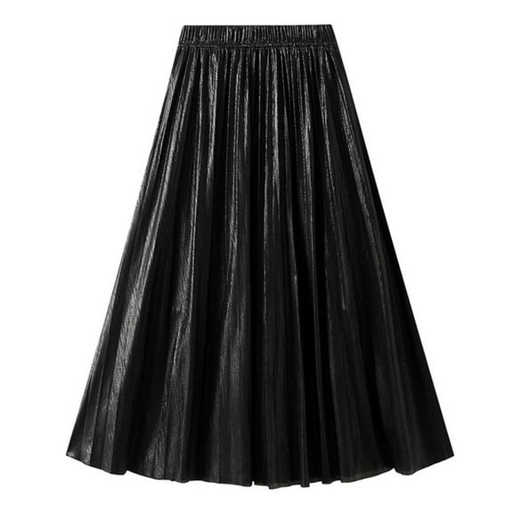 Ediodpoh Skirts for Women Fashion Casual Mid Length Skirt A-Line High Waisted Pleated Accordion Metallic Thread for Daily Wear Womens Skirts Midi Length Black One Size