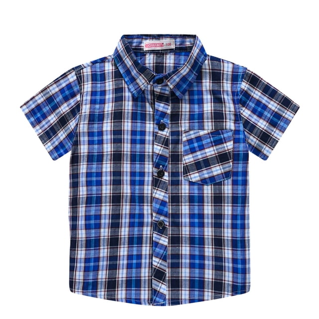 Gibobby blusas y camisas para Niños Camisa a cuadros de moda de manga corta para niños pequeños, abrigo, prendas de vestir para bebés(Azul marino, 2-3 Años)