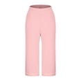thumbnail image 5 of Womens Wide Leg Capri Pants Cotton Loose Fit Baggy Pants Summer Casual Elastic Waist Straight Lounge Pajama Pants, 5 of 6