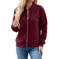 thumbnail image 2 of Suéter Tipo Cárdigan con Cremallera para Mujer, Sudadera con Capucha, Chaqueta de Larga, Conjuntos de Cuello Redondo, Abrigo Informal. Vino Tinto XL, 2 of 10