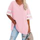 thumbnail image 1 of Mujeres media manga camiseta V cuello rayas color bloqueo moda suelta verano camisa tops para oficina trabajo cumpleaños, 1 of 4
