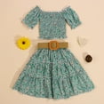 thumbnail image 2 of TAIAOJING Baby Girls Outfit Sets Toddler Kids Baby Girls Short Bubble Sleeve Tops Floral Skirt With Belt Outfit Clothes Set 12-24 Months, 2 of 5